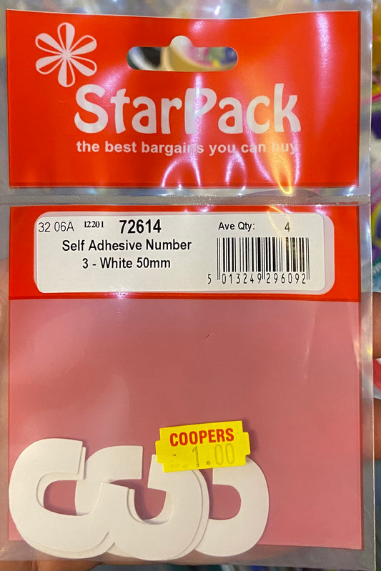 STARPACK AUTO-ADHÉSIF CHIFFRE 3 BLANC 50mm