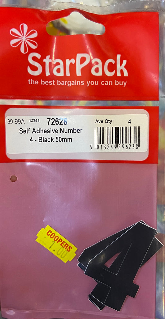 STARPACK SELF ADHESIVE NUMBER 4 BLACK 50mm