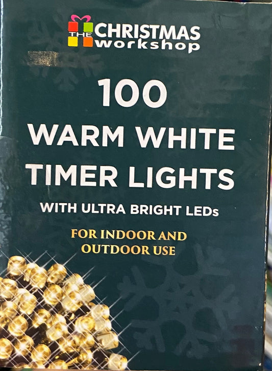 CHRISTMAS WORKSHOP 100 WARM WHITE TIMER LIGHTS WITH ULTRA BRIGHT LEDs