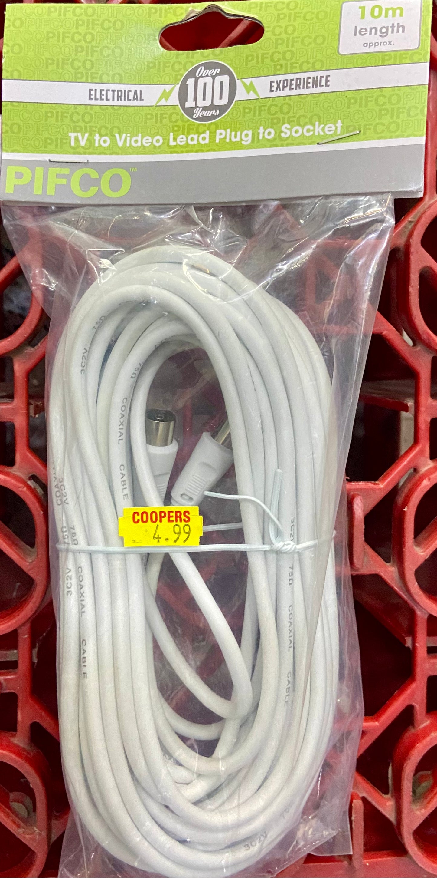 PIFCO TV TO VIDEO LEAD PLUG TO SOCKET 10m