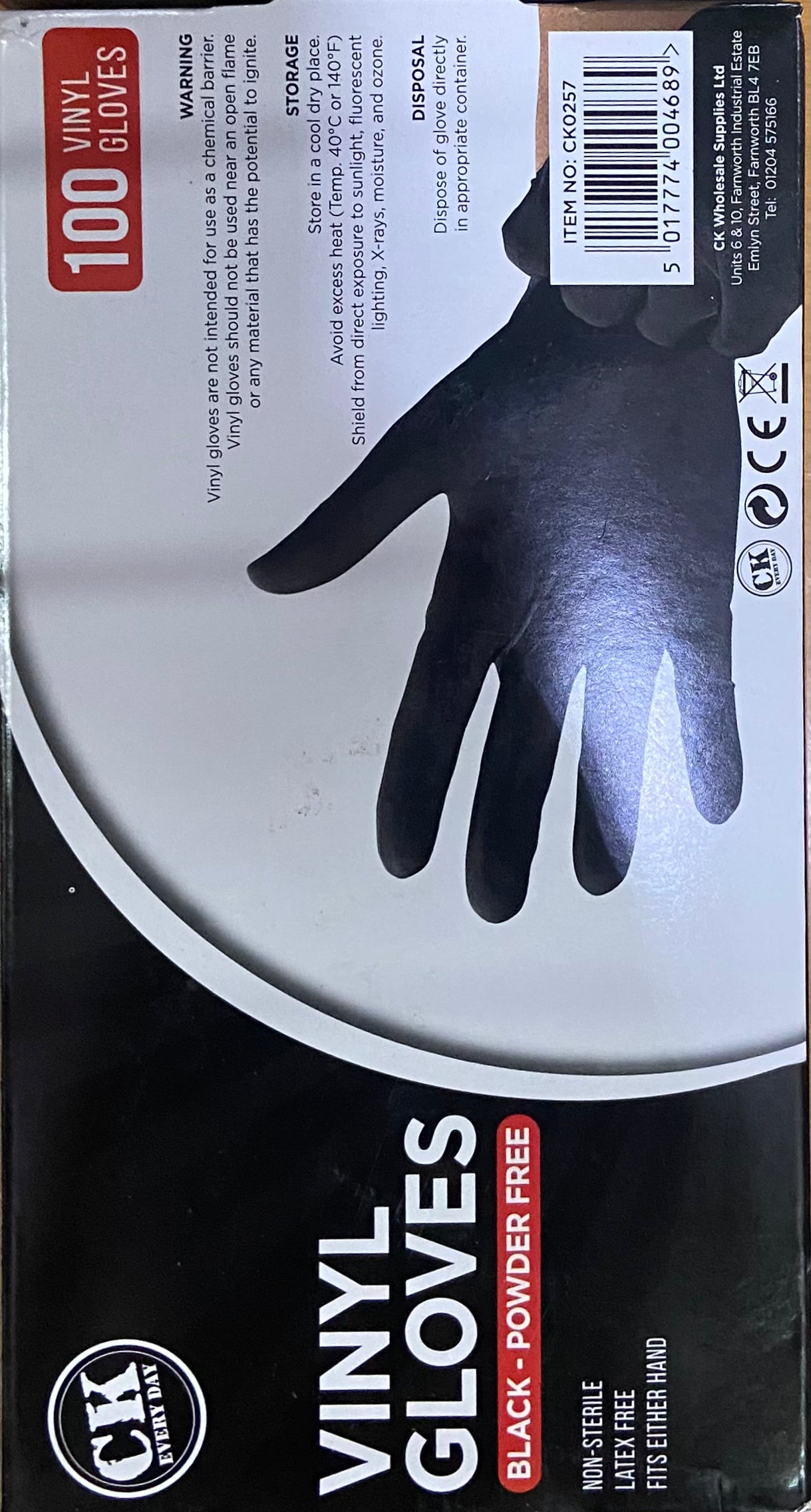 VINYL GLOVES BLACK POWDER FREE M SIZE