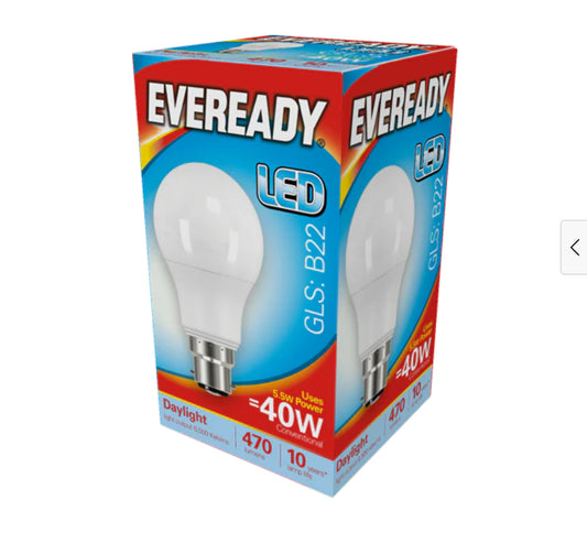 AMPOULE DEL EVEREADY GLS B22 4.9w=40w LUMIÈRE DU JOUR 470LM