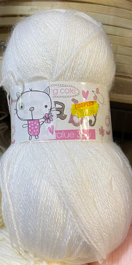 KING COLE BABY WOOL WHITE 100g