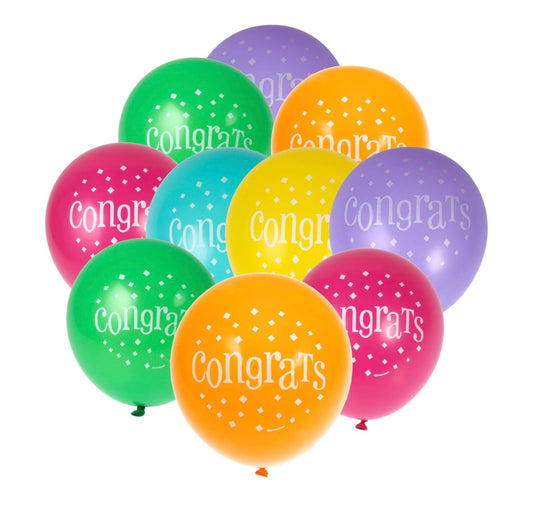 9in UNIQUE CONGRATS LATEX BALLOONS 10