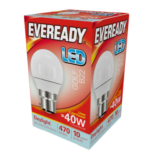 AMPOULE LED EVEREADY GOLF B22 4.9w=40w LUMIÈRE DU JOUR 470LM