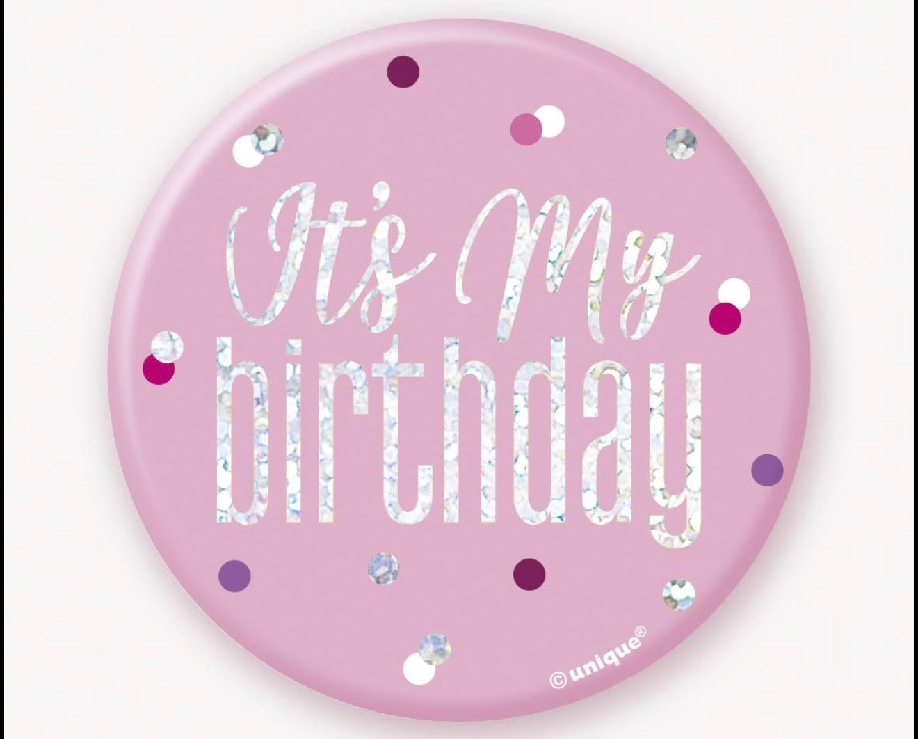 3in UNIQUE PINK GLITZ BIRTHDAY BADGE