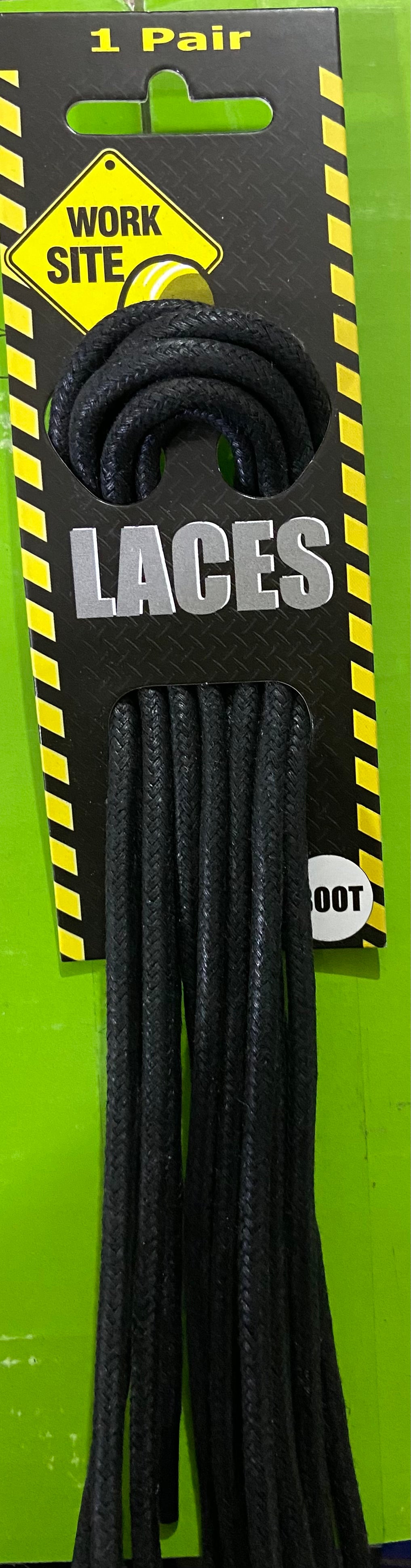 WORK SITE LACES 150cm BLACK WAX HANG DORD