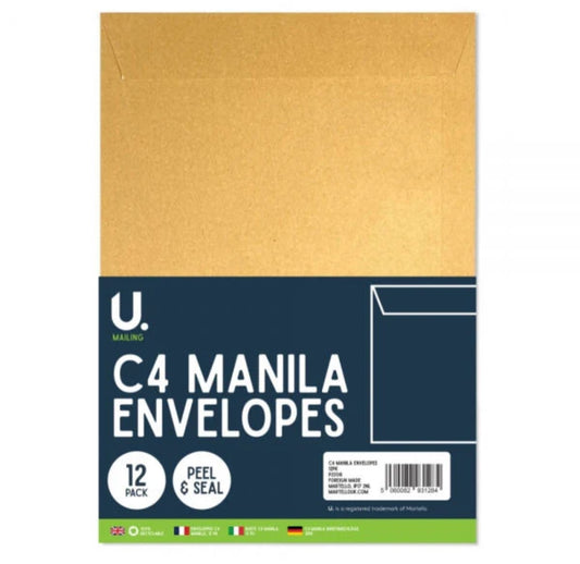 U. MAILING C4 MANILA ENVELOPES PEEL & SEAL 12pck