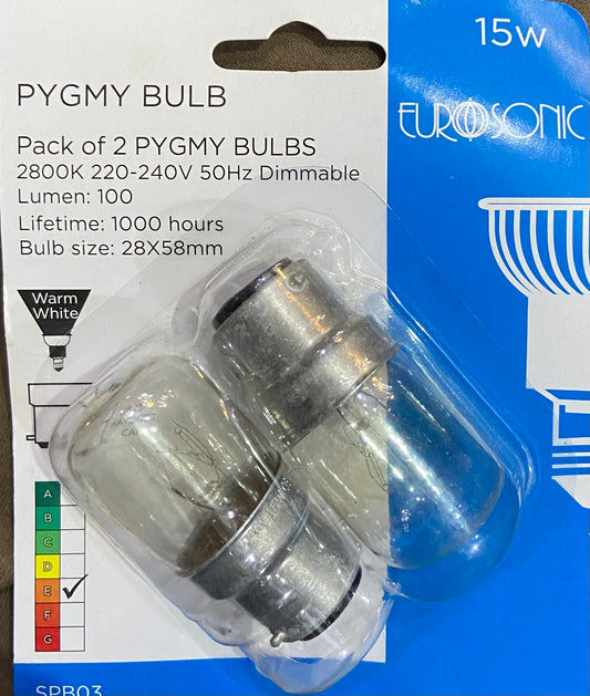 AMPOULE PYGMÉE EUROSONIC 2 pièces 15W CULOT BAÏONNETTE B22
