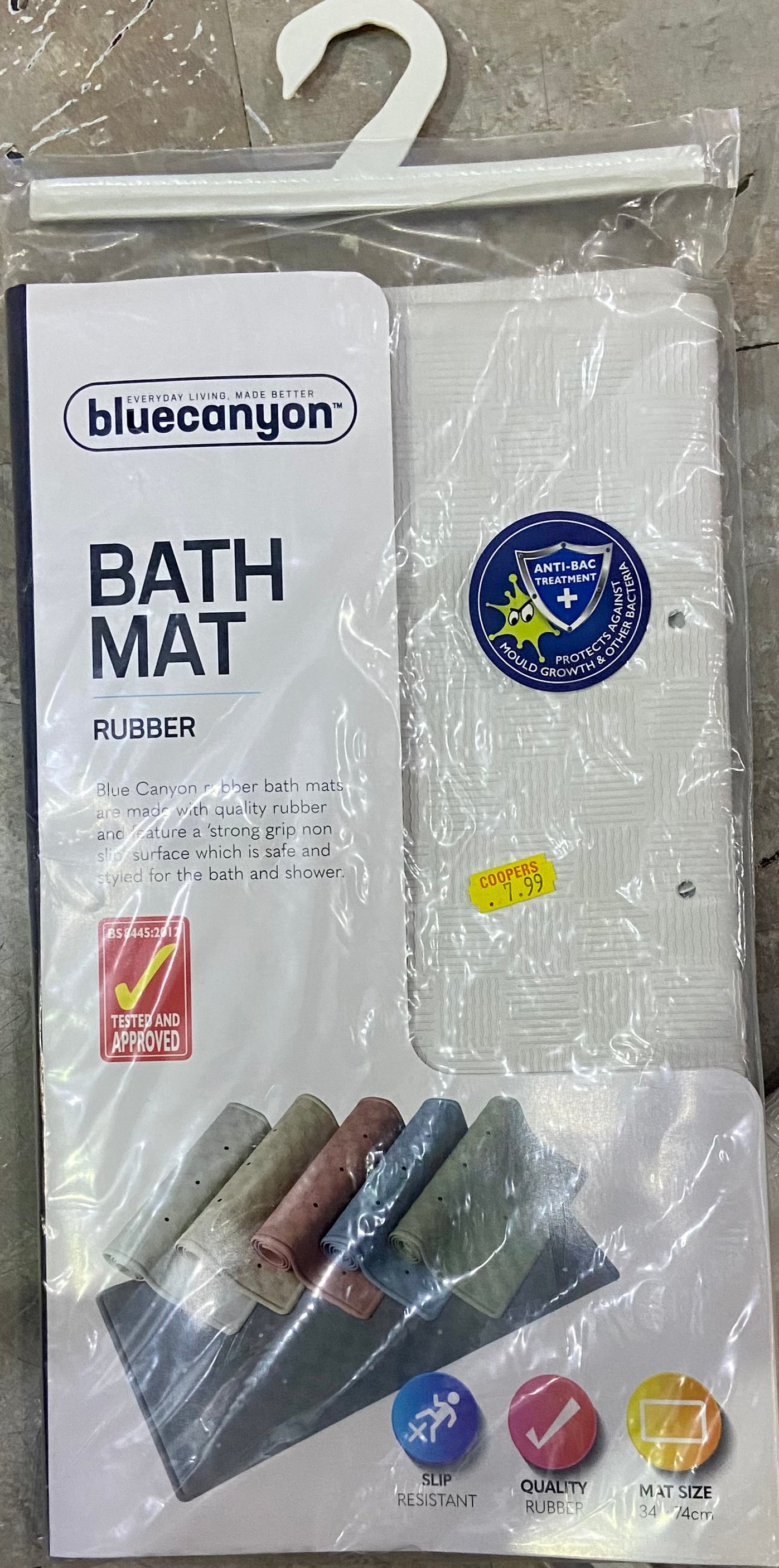 Blue Canyon Anti-Bacterial Rubber Bath Mat - White (34 X 74Cm)