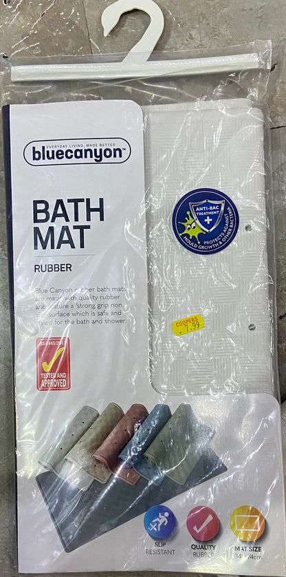 Blue Canyon Anti-Bacterial Rubber Bath Mat - White (34 X 74Cm)