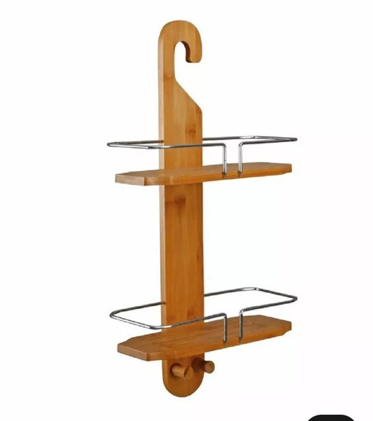 BLUECANYON 2 TIER SHOWER CADDY WITH HOOKS BAMBOO