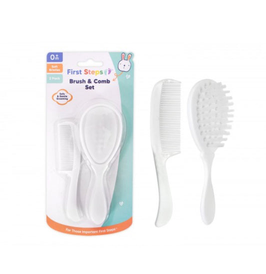 First Steps Baby Brush And Comb Set White