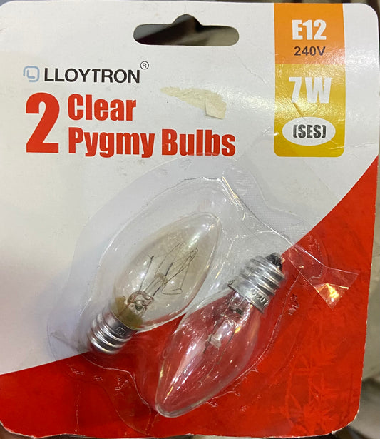 LLOYTRON 2 CLEAR PYGMY BULBS E12 7w SES nightlight