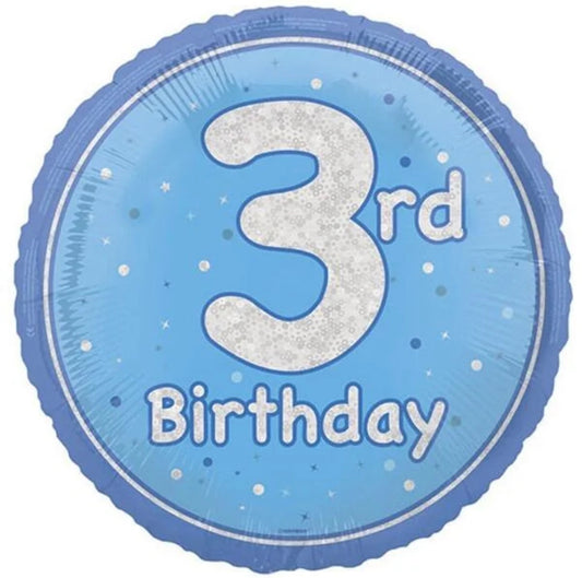Ballon aluminium 18" BLEU PAILLETÉ 3e ANNIVERSAIRE