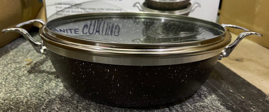 CASSEROLE 28cm EN ALUMINIUM PEU PROFONDE EFFET GRANIT 5,2L