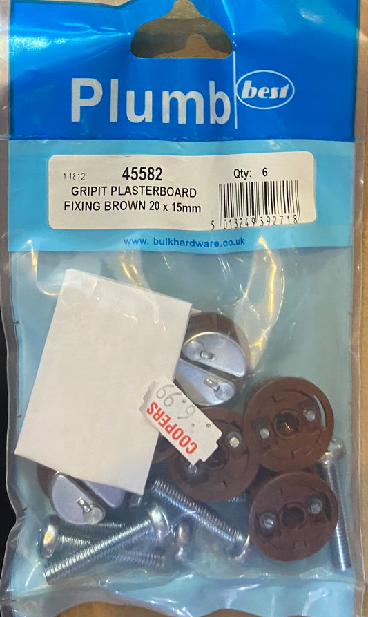 PLUMB GRIPIT PLASTERBOARD FIXING BROWN 20x15mm