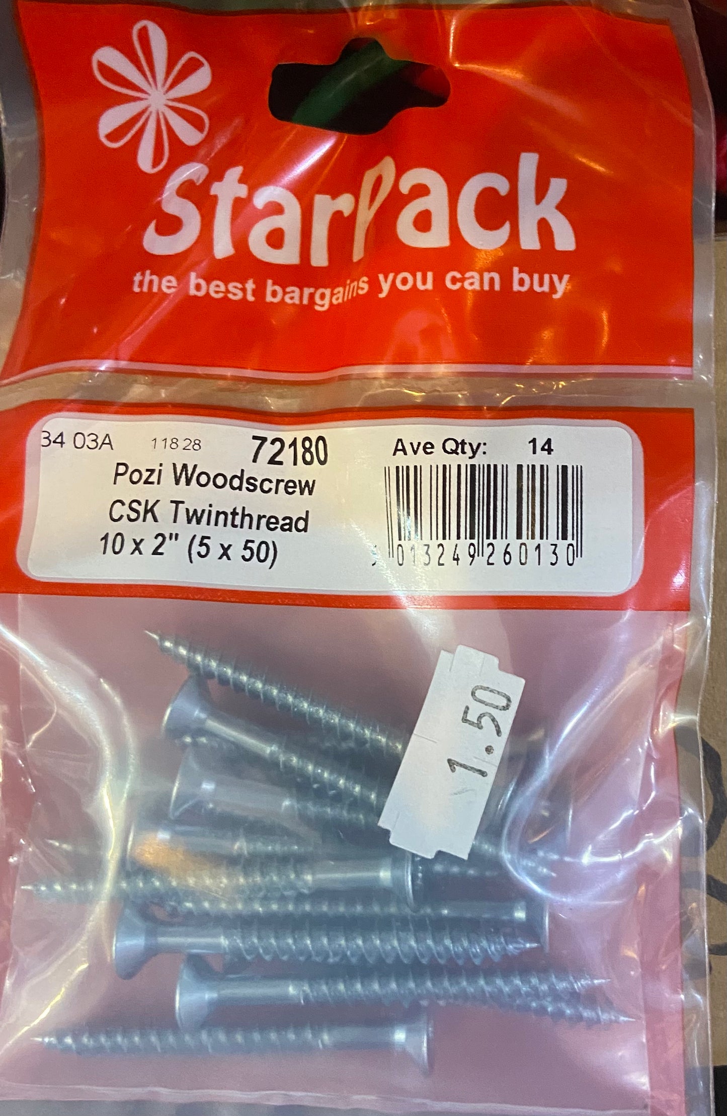 STARPACK WOODSCREW TWINTHREAD 10 X 2