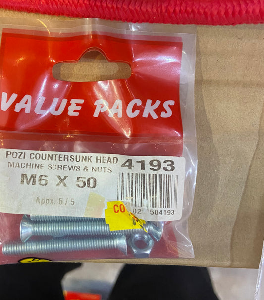 VALUE PACKS POZI COUNTERSUNK HEAD MACHINE SCREWS & NUTS