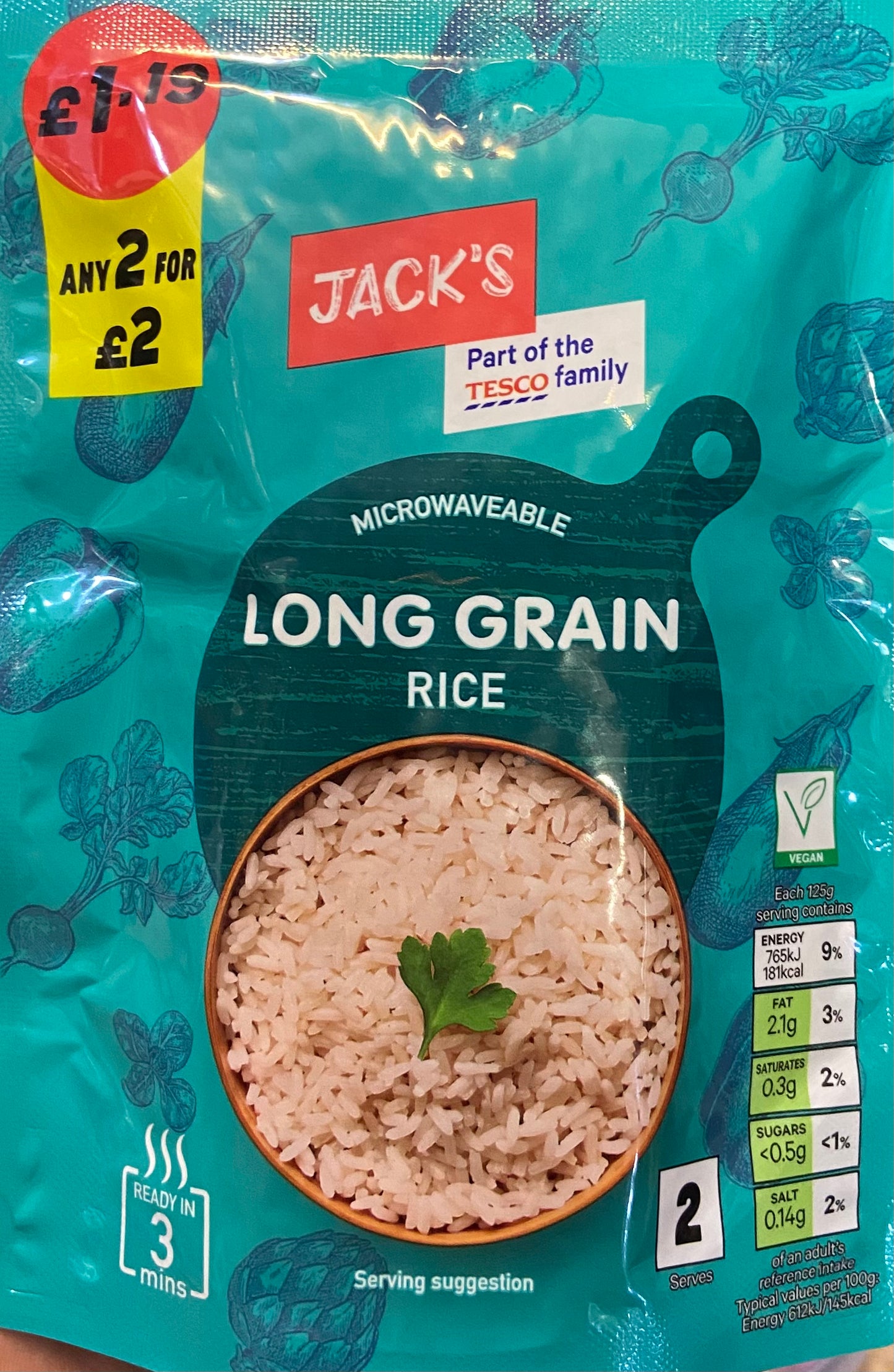 JACK’S  MICROWAVEABLE LONG GRAIN RICE 250g