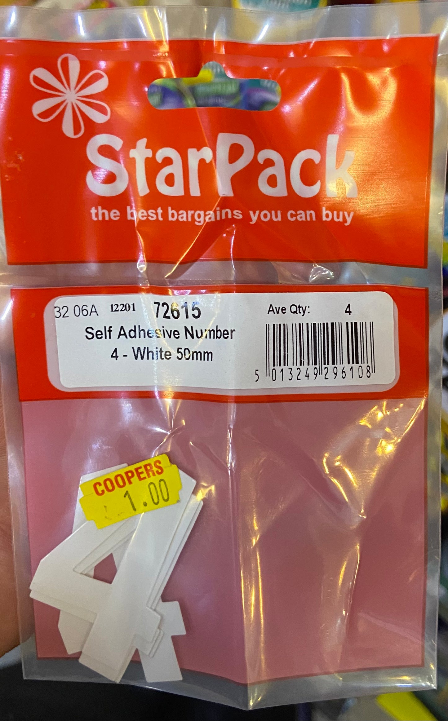 STARPACK AUTO-ADHÉSIF CHIFFRE 4 BLANC 50mm