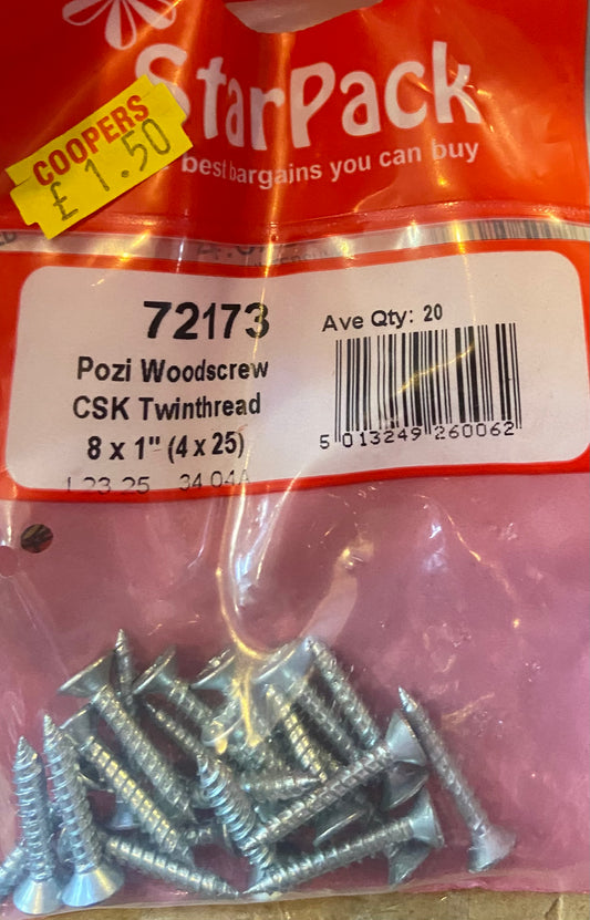 VIS À BOIS POZI DOUBLE FILETAGE STARPACK 4X25