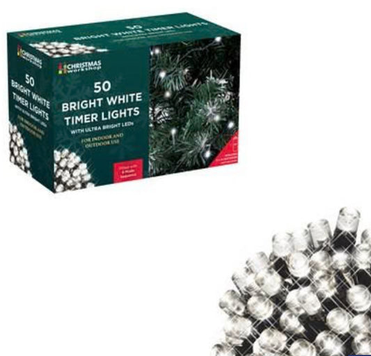 CHRISTMAS 50 BRIGHT WHITE TIMER LIGHTS