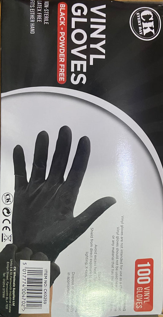 VINYL GLOVES BLACK POWDER FREE XL SIZE