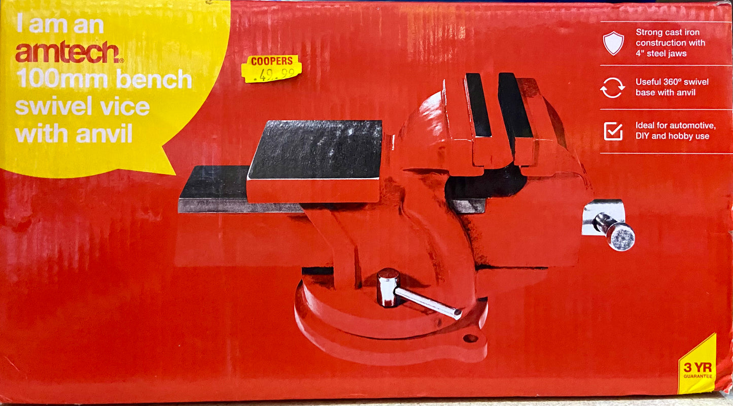 AMTECH 100mm BENCH SWIVEL VICE WITH ANVIL