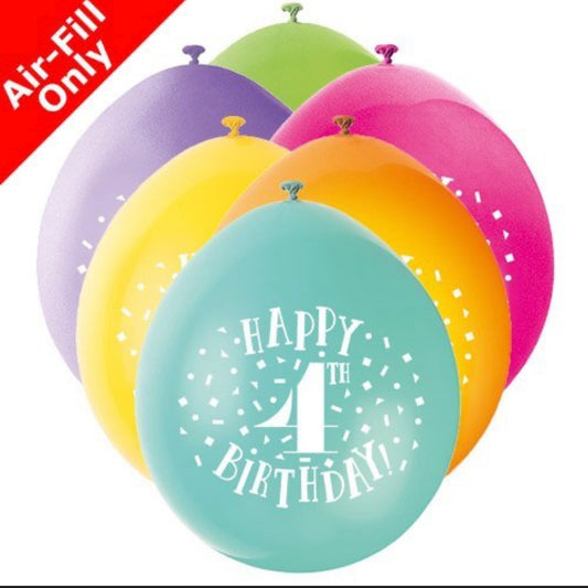 9in UNIQUE HAPPY 4 BIRTHDAY LATEX BALLOONS 10
