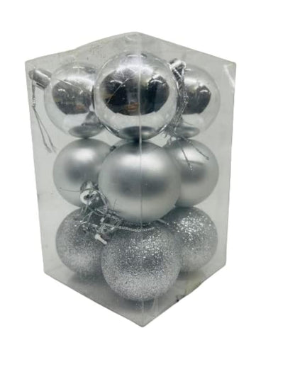 30mm/12Pcs Christmas Baubles Shatterproof Silver,Tree Decorations