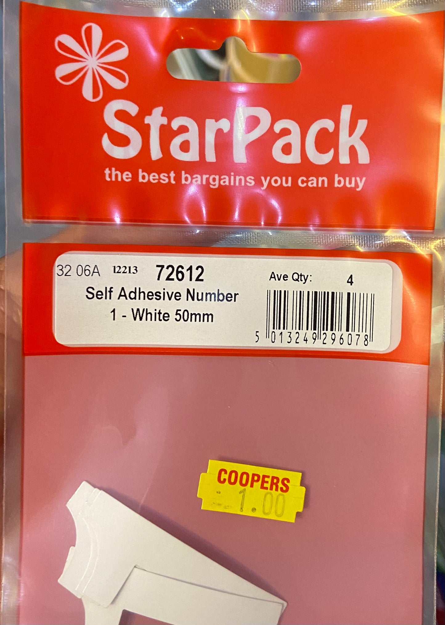 STARPACK AUTOCOLLANT NUMÉRO 1 BLANC 50 mm