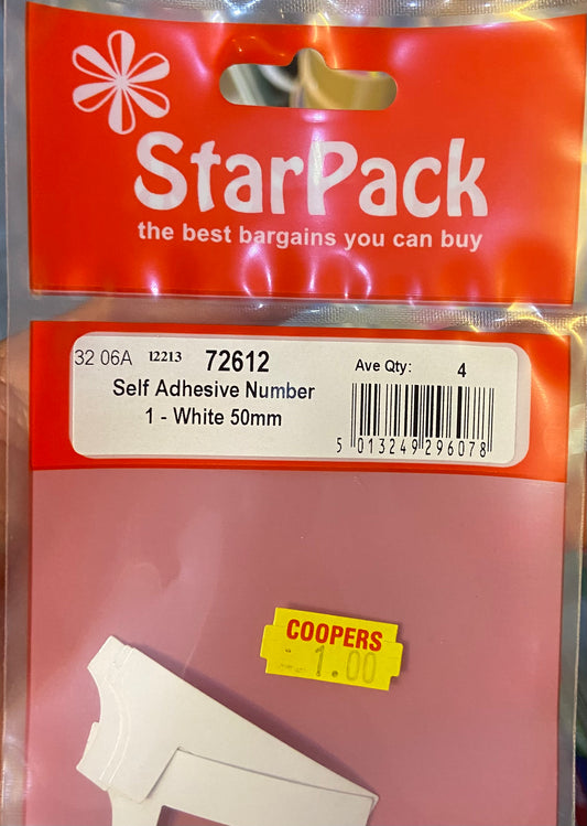 STARPACK AUTOCOLLANT NUMÉRO 1 BLANC 50 mm