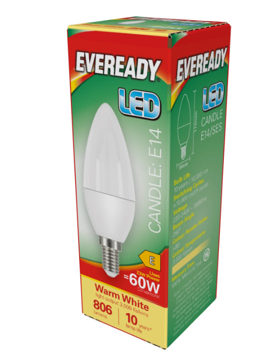 AMPOULE BOUGIE EVEREADY LED E14 7.3W=60W BLANC CHAUD 806LM