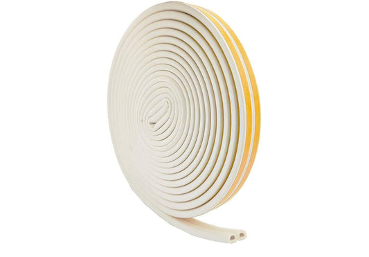 BLACKSPUR WHITE 5m RUBBER SEAL DRAUGHT EXCLUDER TAPE - D TYPE 5m LENGTH 9mm WIDTH 6mm THICKNESS