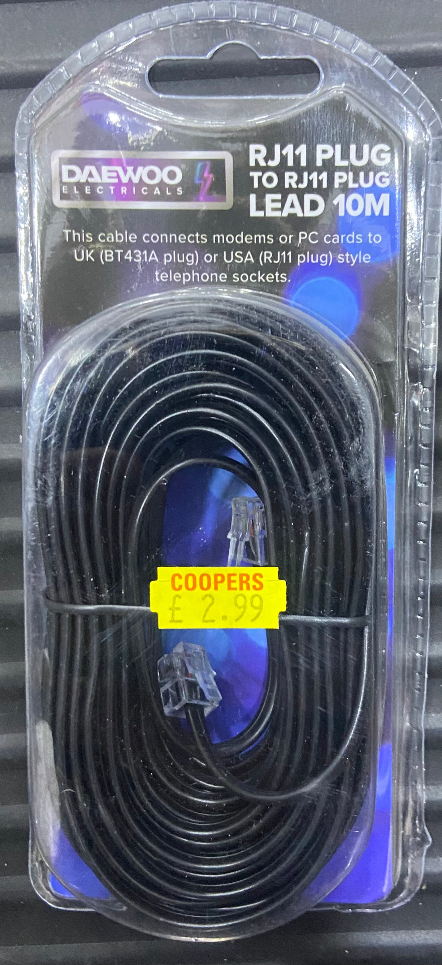 RJ11 PLUG TO RJ11 PLUG LEAD 10m