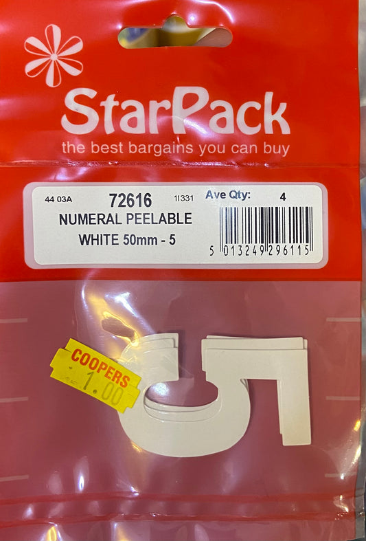 STARPACK NUMERAL PEELABLE WHITE 50mm- 5