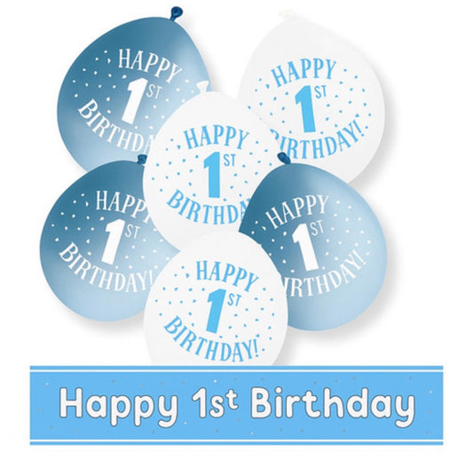 9in UNIQUE HAPPY 1st BIRTHDAY LATEX BALLOONS 10