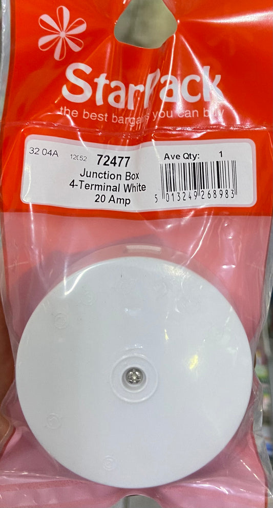 STARPACK 20amp JUNCTION BOX 4 TERMINAL WHITE