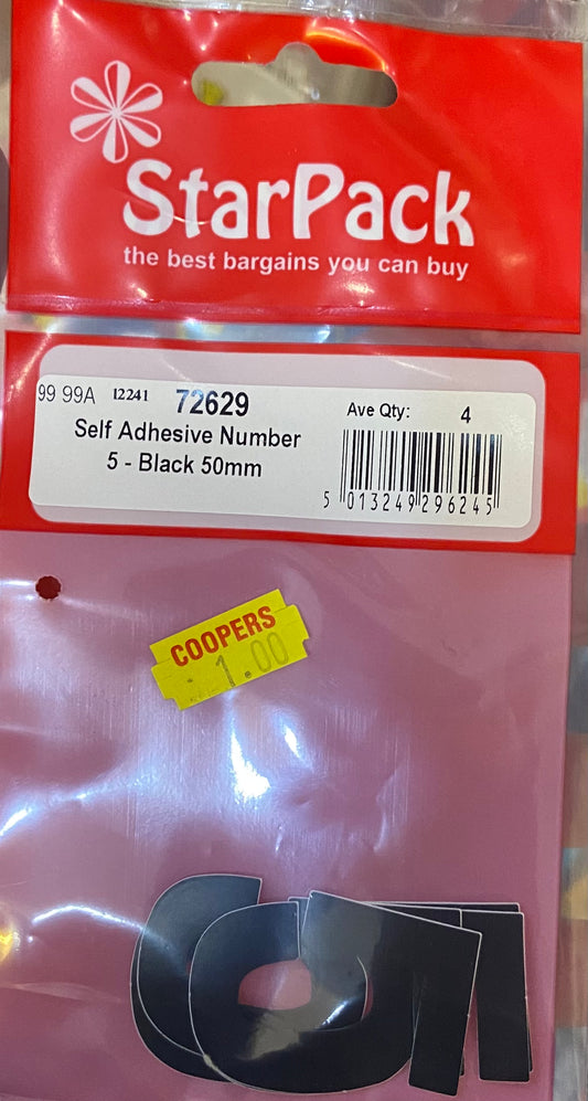 STARPACK SELF ADHESIVE NUMBER 5 BLACK 50mm