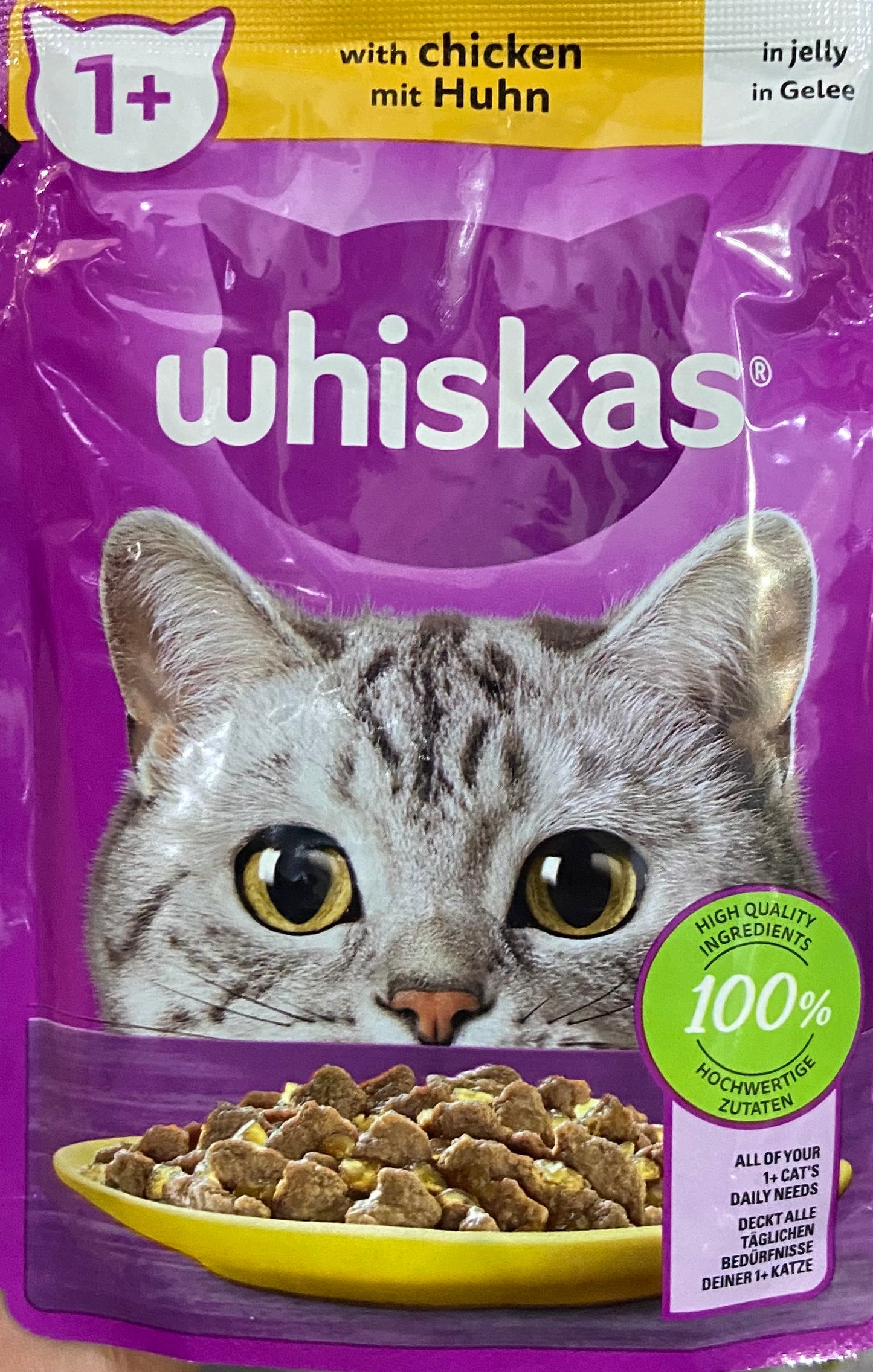 WHISKAS 1+ CAT FOOD POUCH CHICKEN JELLY 85g