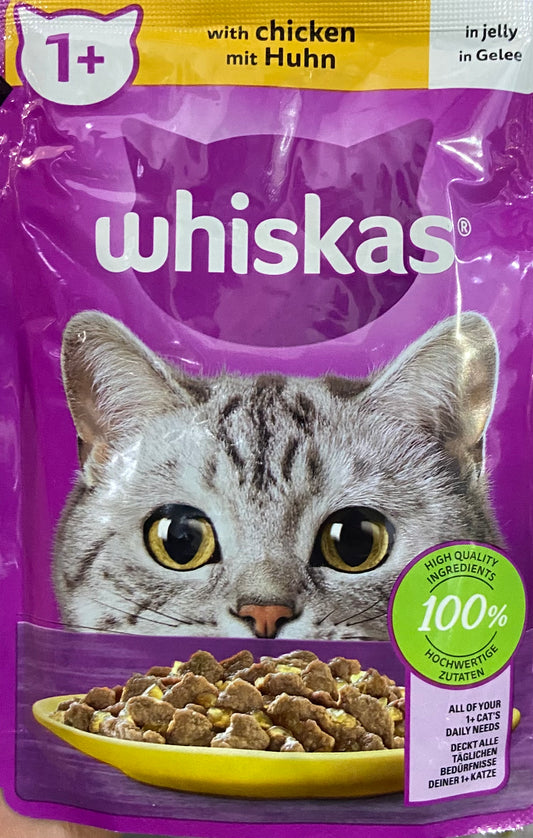 WHISKAS 1+ CAT FOOD POUCH CHICKEN JELLY 85g