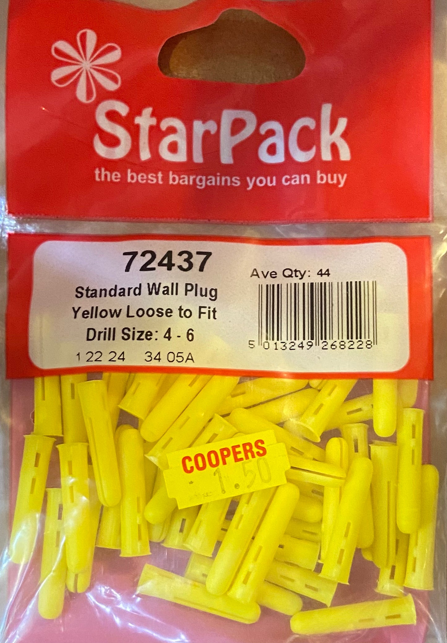 Cheville STARPACK JAUNE taille de foret : 4-6