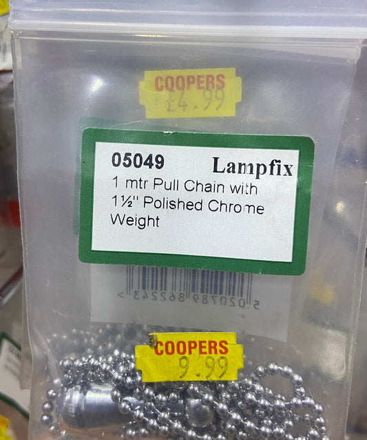 LAMPFIX 1 mtr PULL CHAIN WITH 1  1/2” POLISHED CHROME WEIGHT