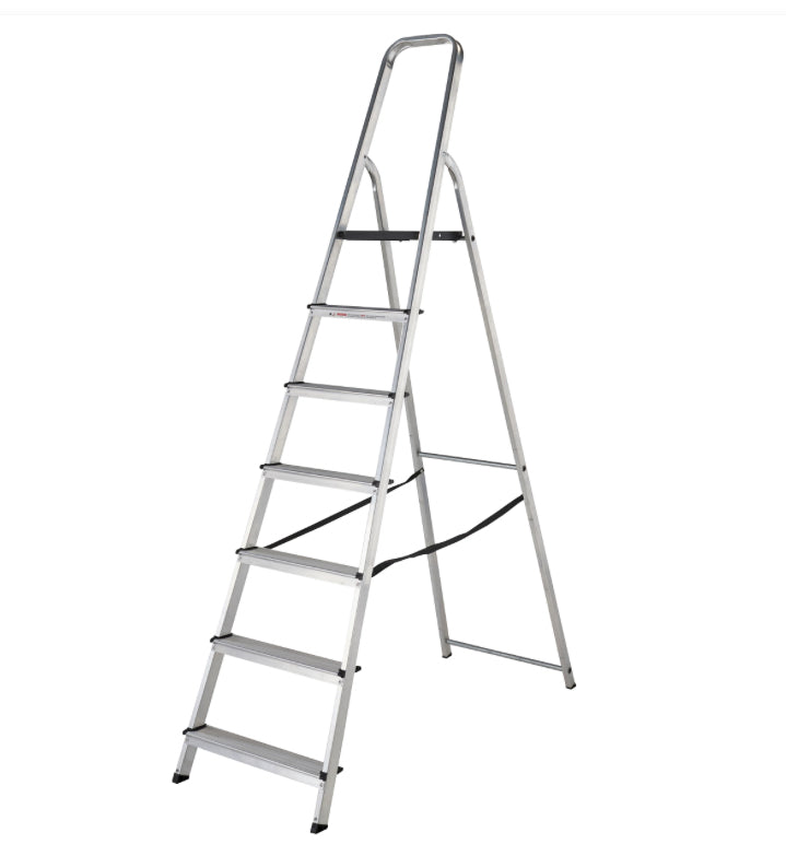 WERNER STEPLADDER 7 TREAD ALUMINIUM HIGH HANDRAIL