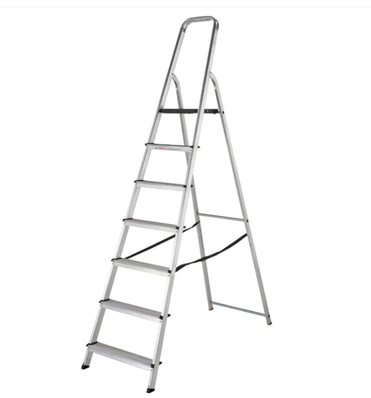 WERNER STEPLADDER 7 TREAD ALUMINIUM HIGH HANDRAIL