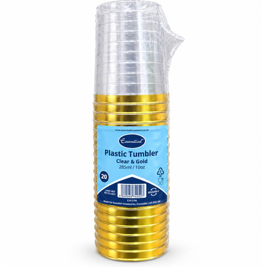 ESSENTIAL PLASTIC TUMBLER CLEAR & GOLD 285ml 20pk