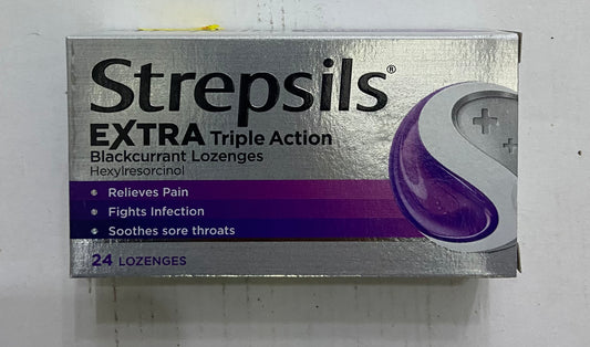 Strepsils Extra Triple Action Blackcurrant Lozenges Fast Relief for Throat Irritation