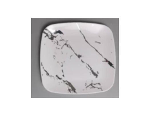 ASSIETTES PLATES EFFET MARBRE BLANC ET ARGENT ESSENTIEL 25,4 cm (10 po) – Paquet de 10