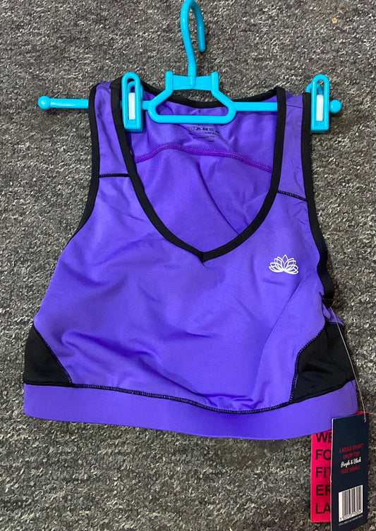 LADIES SPORT CROP TOP PURPLE & BLACK SMALL